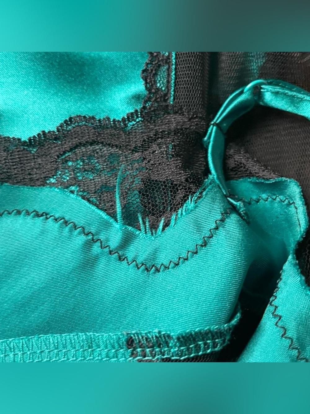 Vintage 00s Fredericks of Hollywood Green Satin Lace Lingerie Slip Dress Size L - Picture 7 of 8
